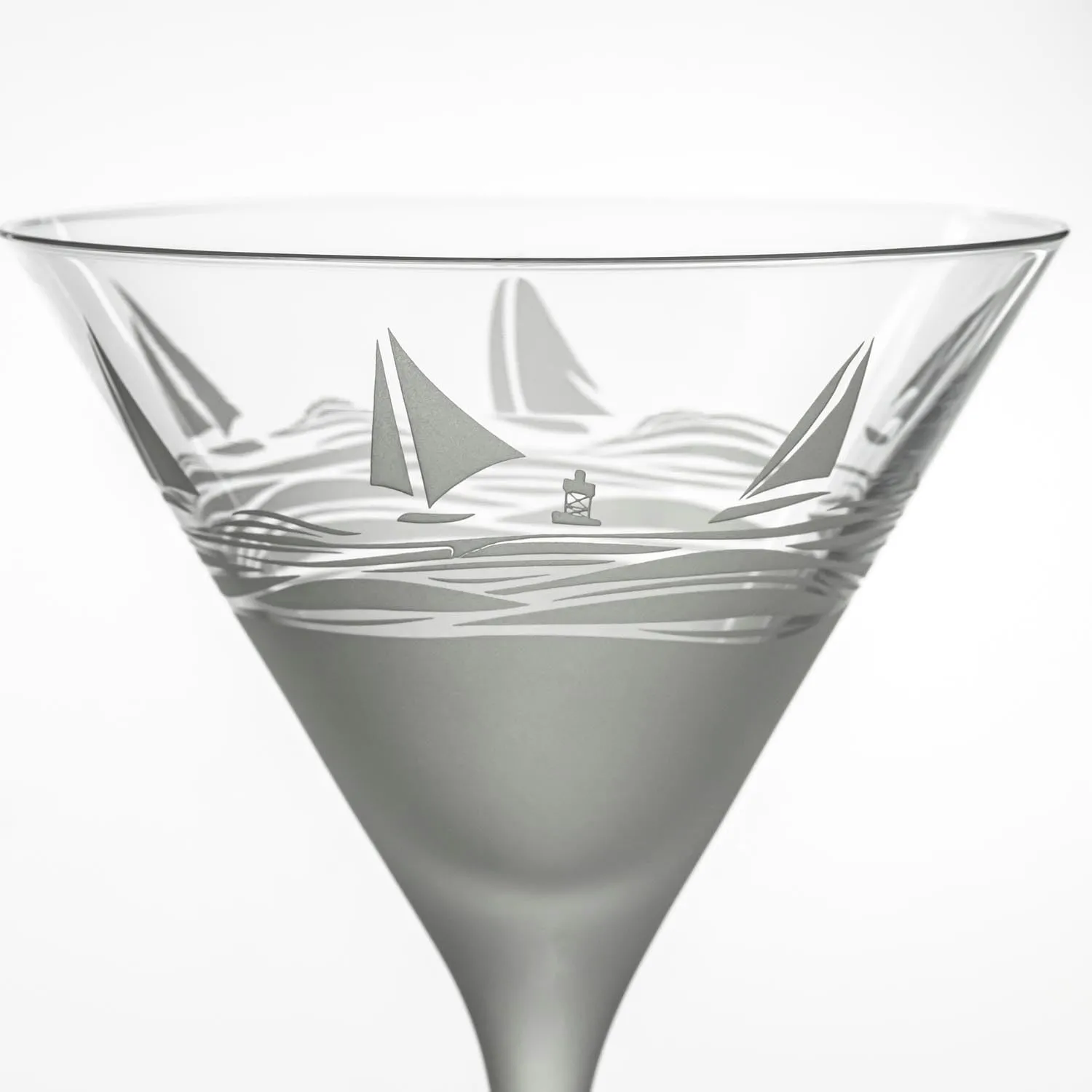 Rolf Glass Regatta 10oz Martini Cocktail Glass | Set of 2 Lead-Free Glasses | Proudly Made in the USA | Engraved Martini Glasses | Nautical Sailboat Design