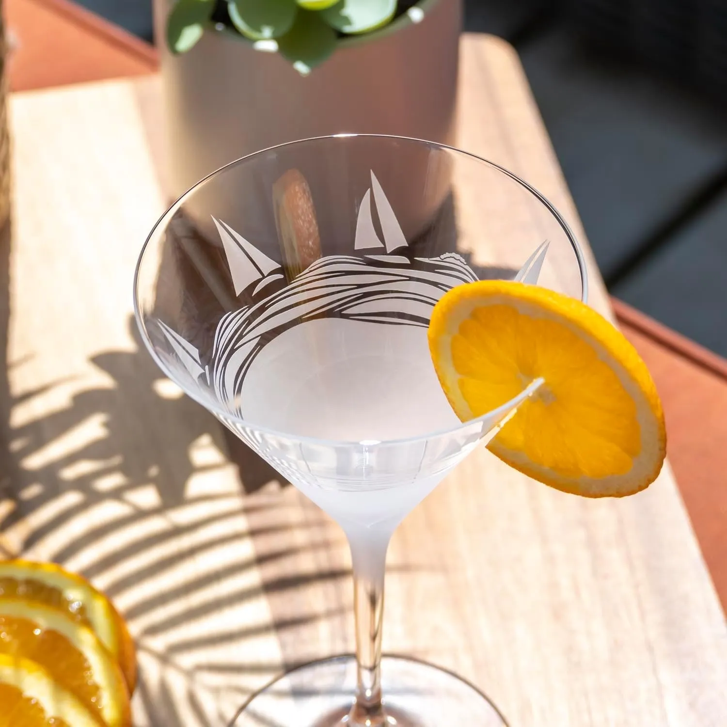 Rolf Glass Regatta 10oz Martini Cocktail Glass | Set of 2 Lead-Free Glasses | Proudly Made in the USA | Engraved Martini Glasses | Nautical Sailboat Design