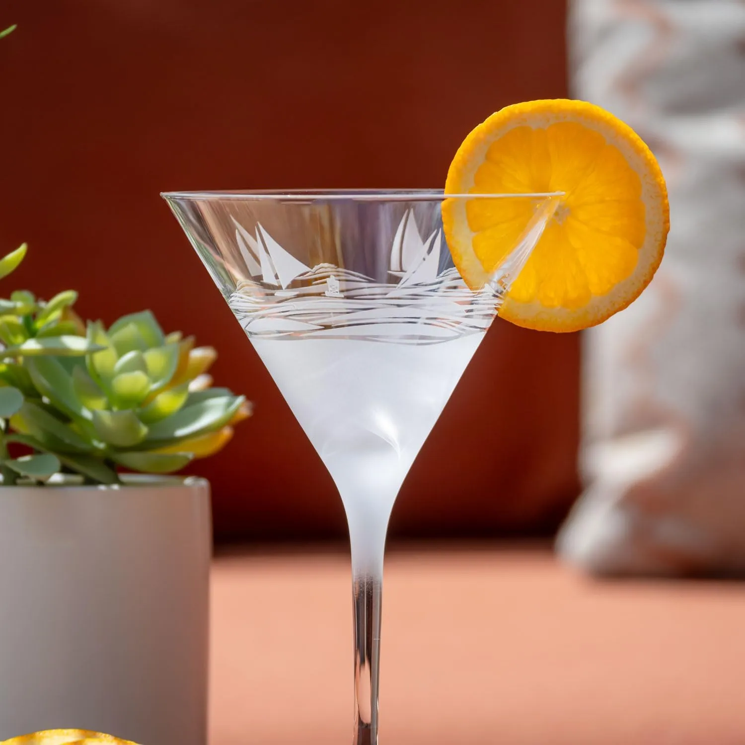 Rolf Glass Regatta 10oz Martini Cocktail Glass | Set of 2 Lead-Free Glasses | Proudly Made in the USA | Engraved Martini Glasses | Nautical Sailboat Design