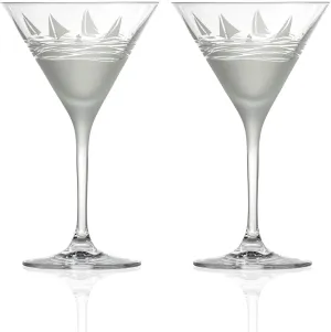 Rolf Glass Regatta 10oz Martini Cocktail Glass | Set of 2 Lead-Free Glasses | Proudly Made in the USA | Engraved Martini Glasses | Nautical Sailboat Design