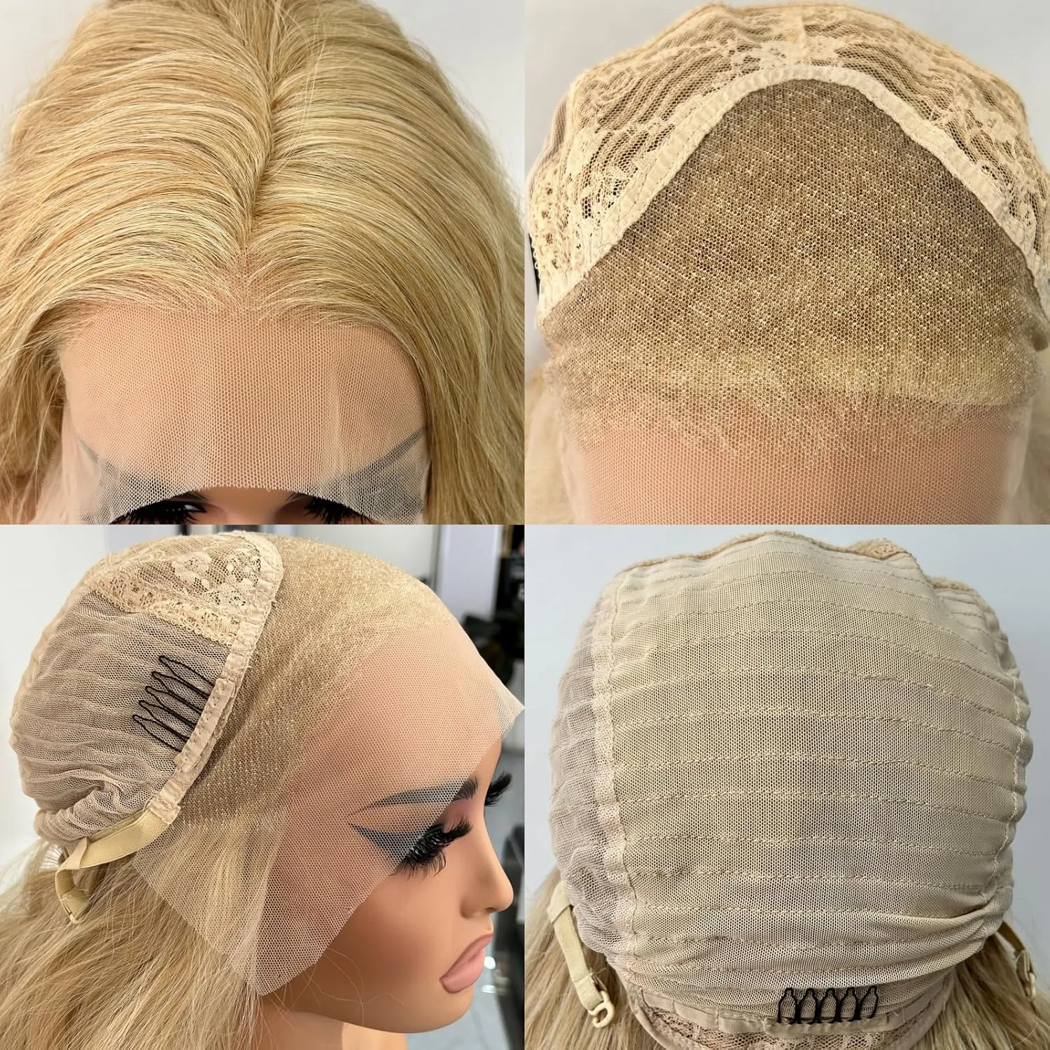 RONGDUOYI Ash Blonde Highlight Wig Long Deep Wave Curly Wavy Synthetic Hair Free Part Glueless Money Piece Honey Blonde Balayage Water Wave Lace Front Wigs for Women Daily Party Cosplay