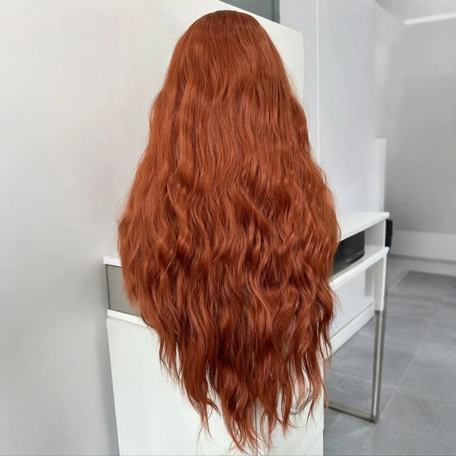 RONGDUOYI Auburn Wig Long Wavy Curly Synthetic Lace Front Wig Glueless Natural Hair Wig Water Wave Lace Frontal Copper Red Curly Wigs for Women Daily Party Cosplay