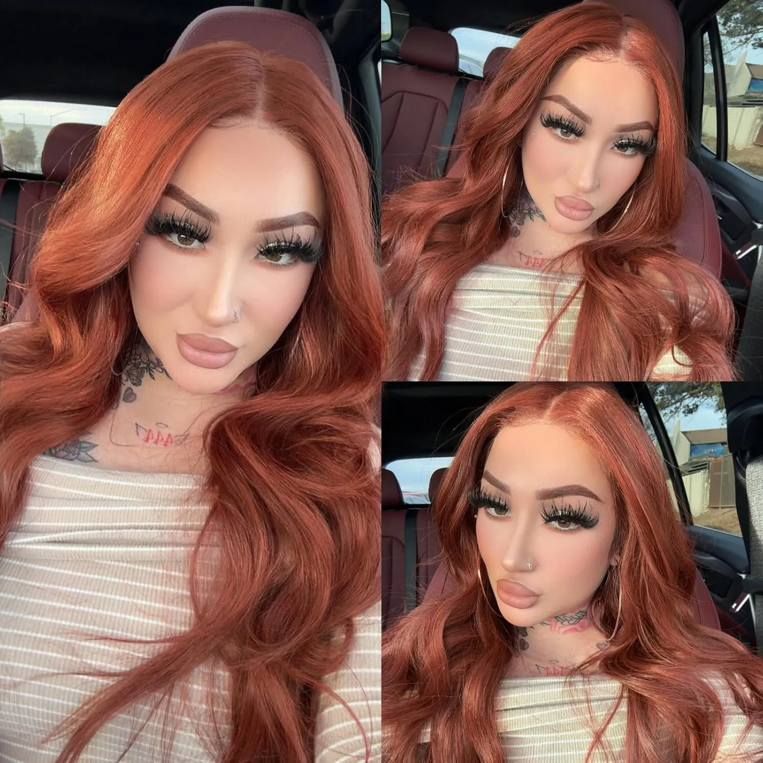 RONGDUOYI Auburn Wig Long Wavy Curly Synthetic Lace Front Wig Glueless Natural Hair Wig Water Wave Lace Frontal Copper Red Curly Wigs for Women Daily Party Cosplay