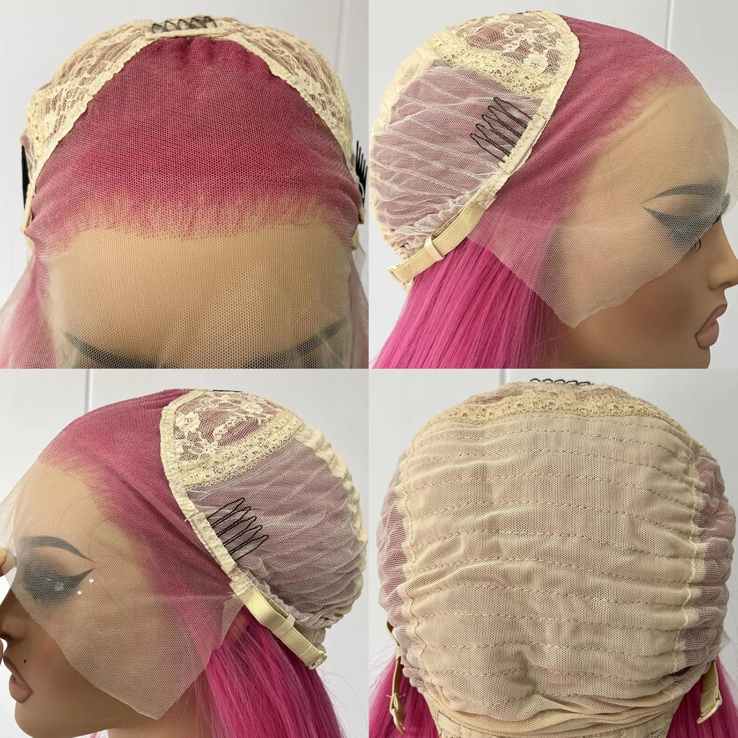 RONGDUOYI Hot Pink Wig Long Wavy Hair Wig Pink Curly Synthetic Lace Front Wig Water Wave Glueless Red Deep Wave Lace Front Wigs for Women Party Cosplay