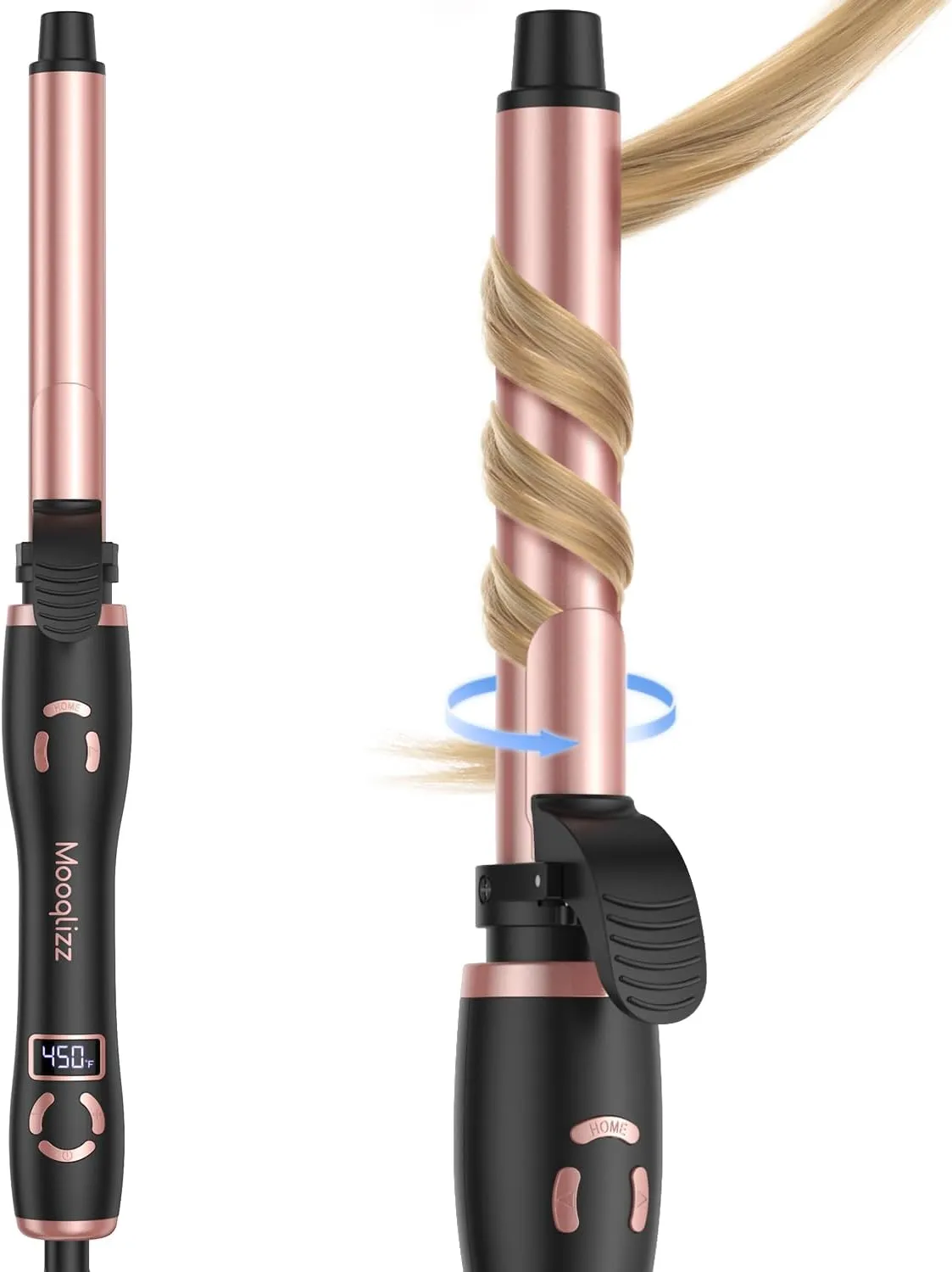Rotating Curling Iron 1 Inch, Ceramic Automatic Curling Wand for Beach Waves, Self Curling Wand LCD Display up to 450℉ with Long Barrel, Glove Included