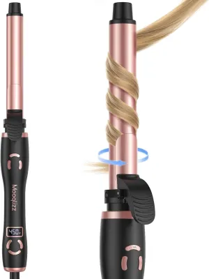 Rotating Curling Iron 1 Inch, Ceramic Automatic Curling Wand for Beach Waves, Self Curling Wand LCD Display up to 450℉ with Long Barrel, Glove Included