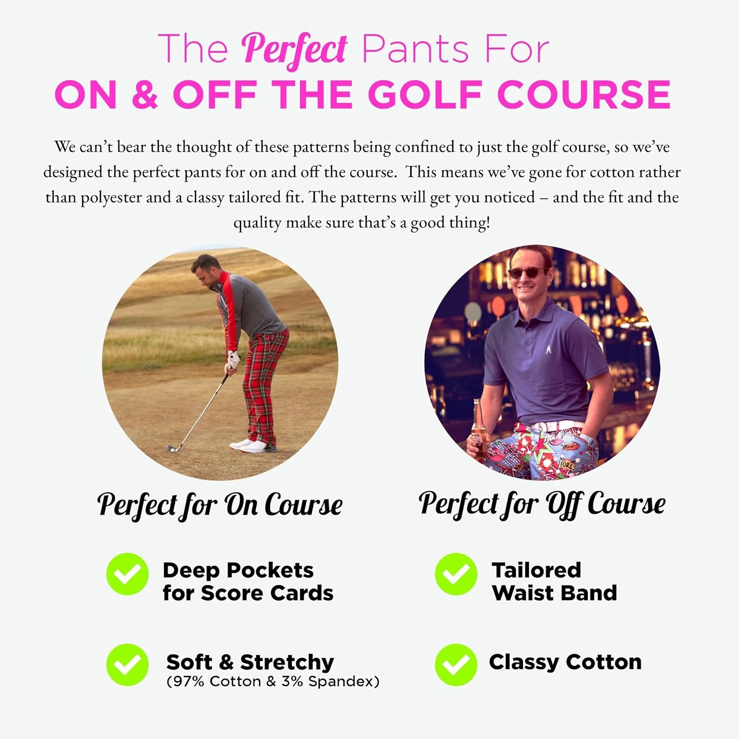 Royal & Awesome Mens Golf Pants, Golf Pants Men Relaxed Fit, Plaid Pants Men