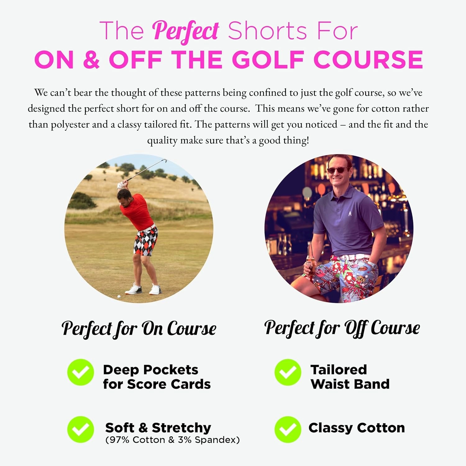 Royal & Awesome Mens Golf Shorts, Crazy Golf Shorts For Men, Plaid Shorts Men - Golf Tool Included