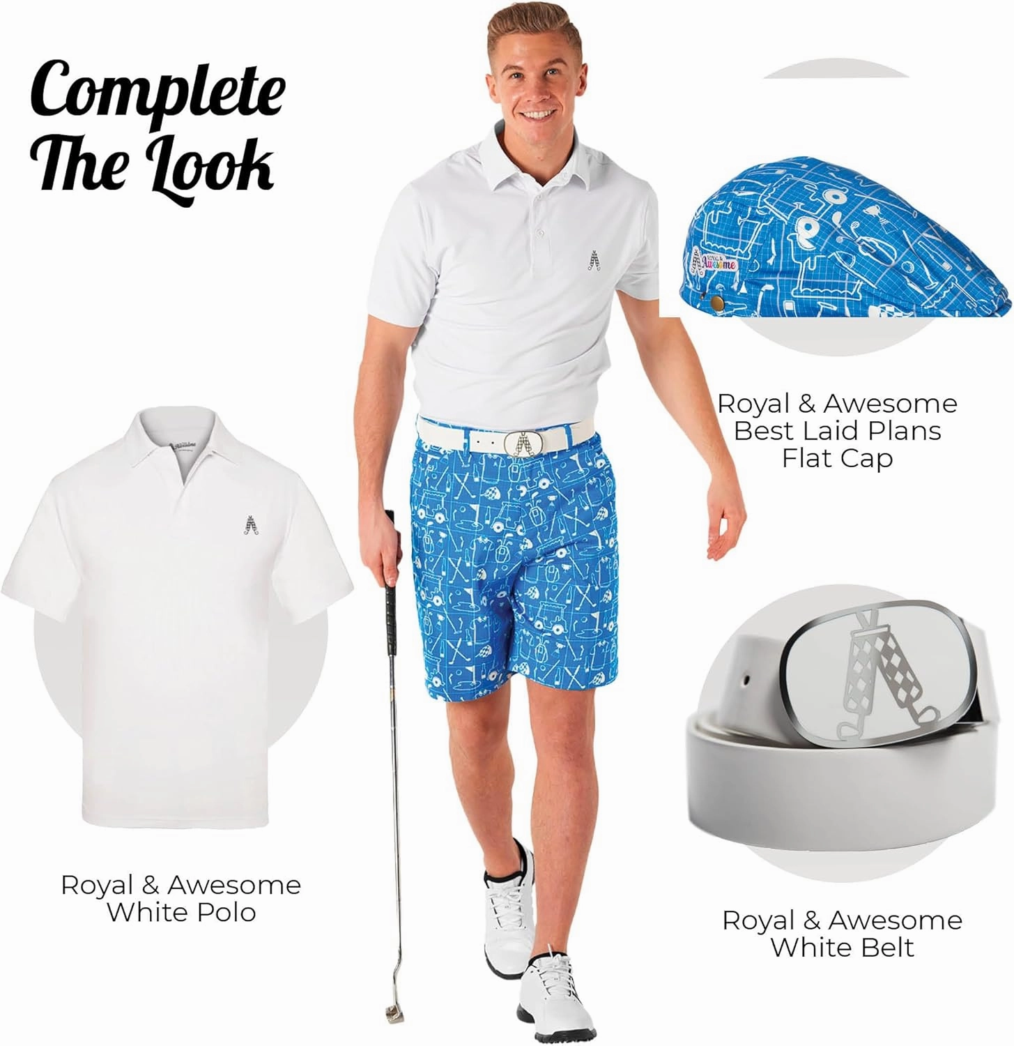Royal & Awesome Mens Golf Shorts, Crazy Golf Shorts For Men, Plaid Shorts Men - Golf Tool Included
