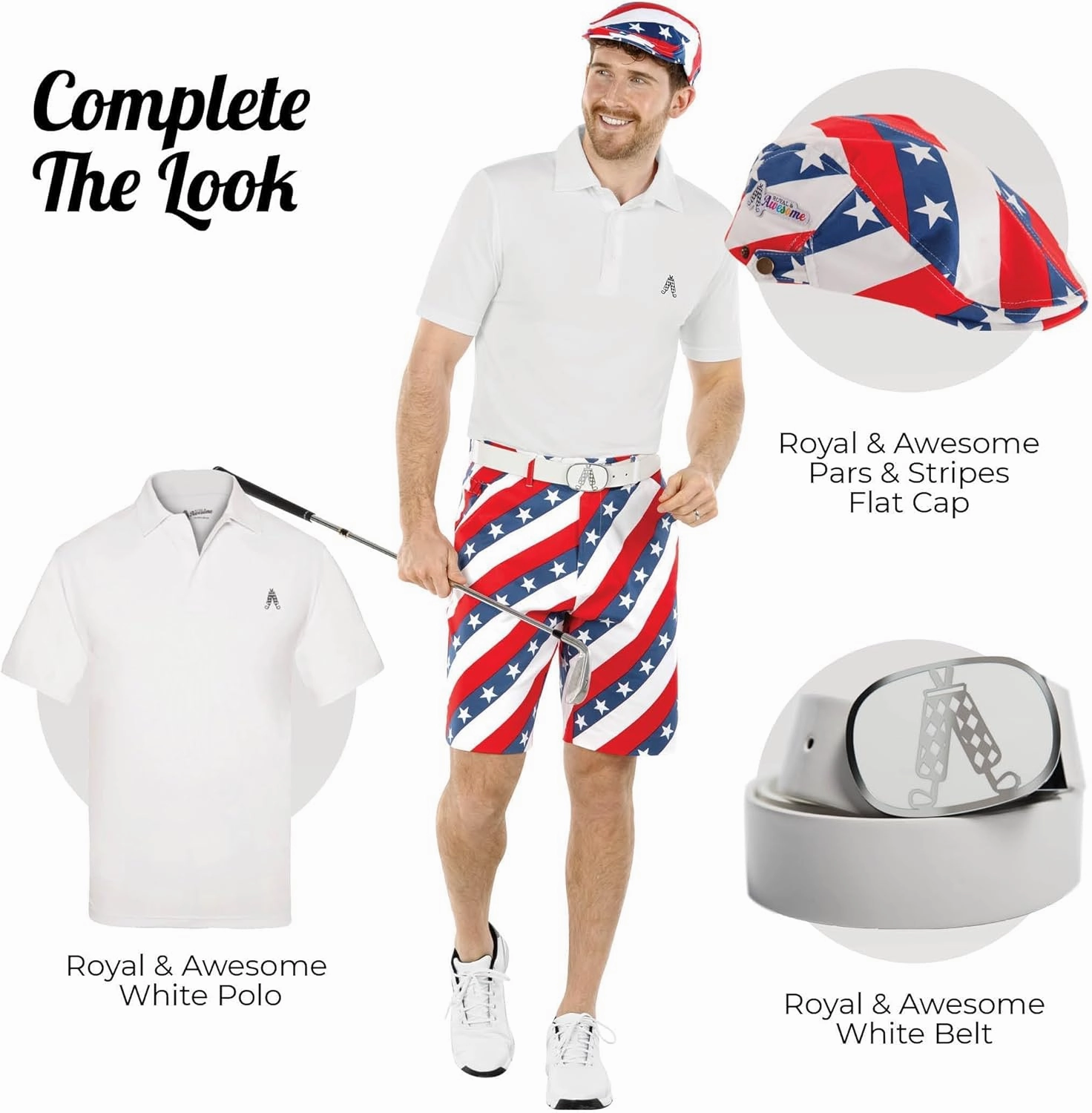 Royal & Awesome Mens Golf Shorts, Crazy Golf Shorts For Men, Plaid Shorts Men - Golf Tool Included
