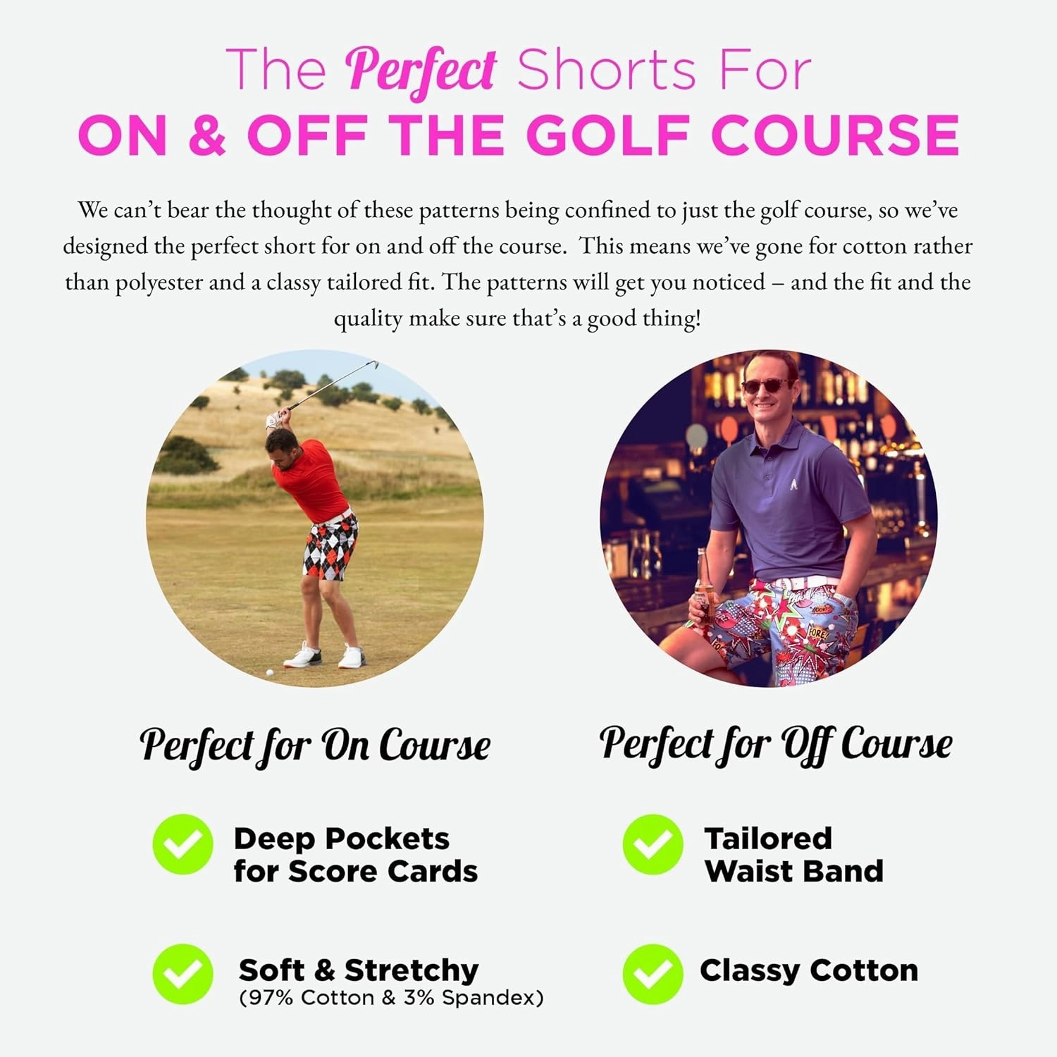 Royal & Awesome Mens Golf Shorts, Crazy Golf Shorts For Men, Plaid Shorts Men - Golf Tool Included