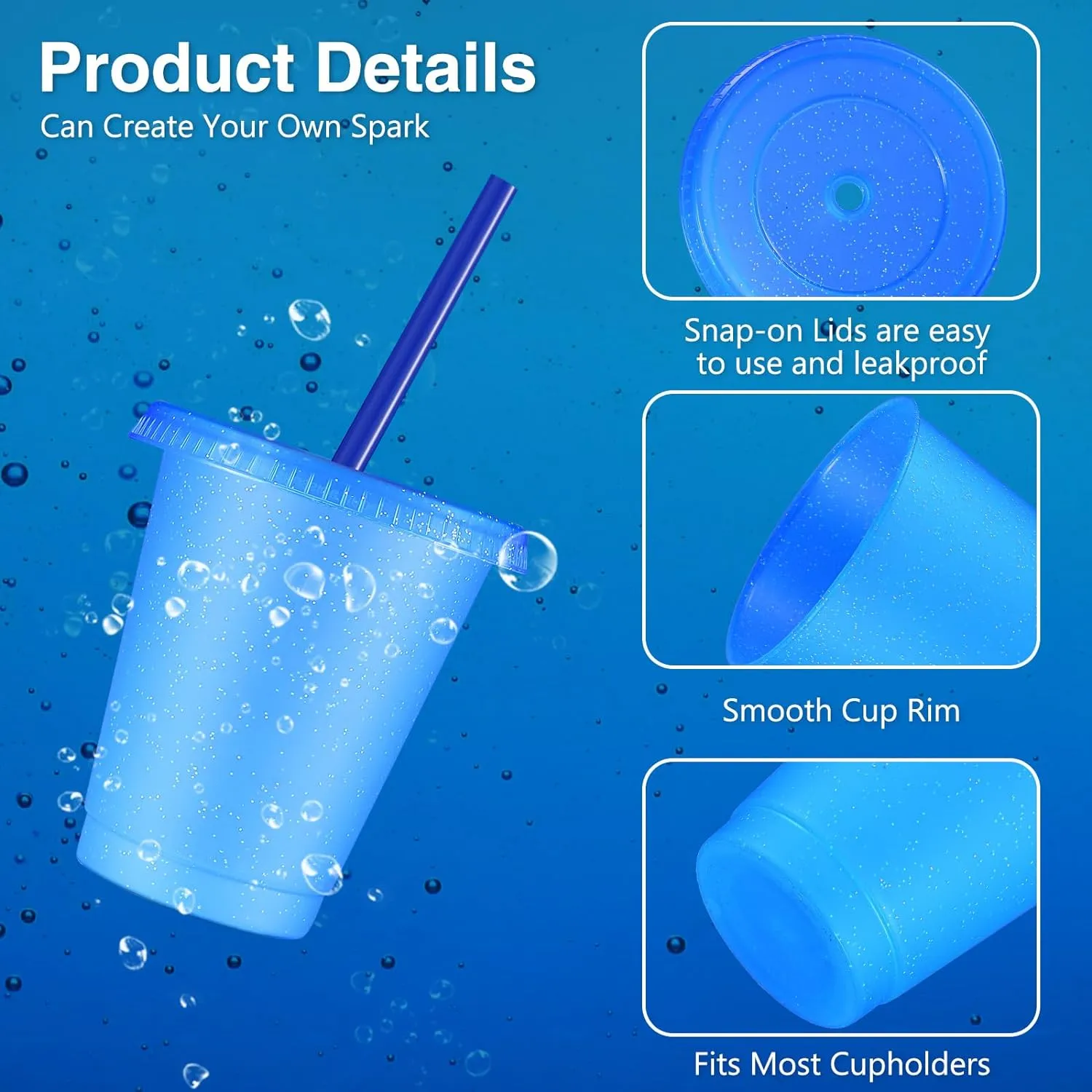 Rtteri 30 Pieces Reusable Cups with Lids and Straws 16 oz Glitter Iced Coffee Tumbler Plastic Travel Mug Cup for Smoothie Juices Christmas Parties Birthdays, Flamingo Party Bachelor Party(Dark Blue)