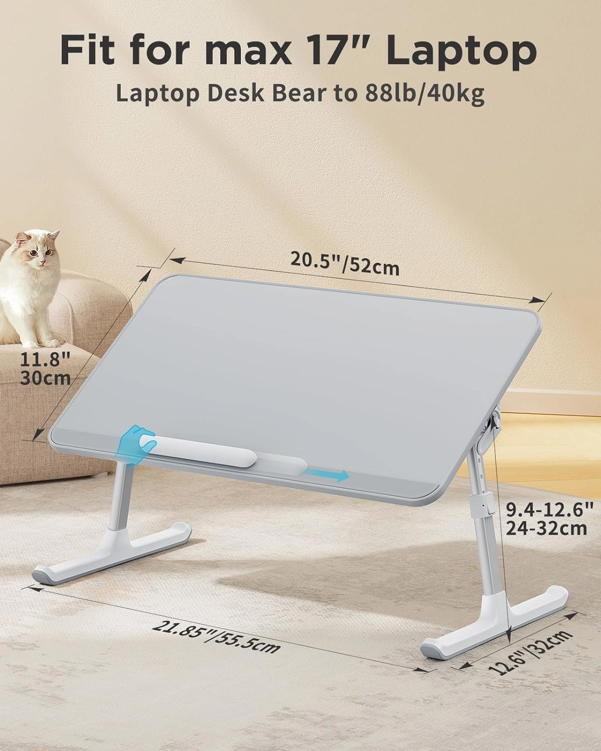 SAIJI Leather Lap Desk Laptop Bed Tray Table, Adjustable Laptop Stand for Bed, Portable Lightweight Standing Desk for Writing Eating Reading Couch Sofa Floor for Adults Kids (20.5"*11.8",Gray)