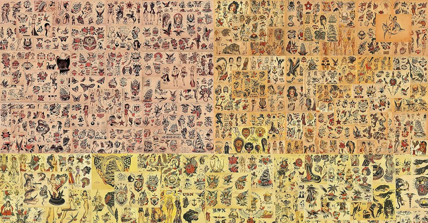Sailor Jerry Traditional Vintage Style Tattoo Flash Collection 135 Sheets 11x14" Old School, Traditional Designs