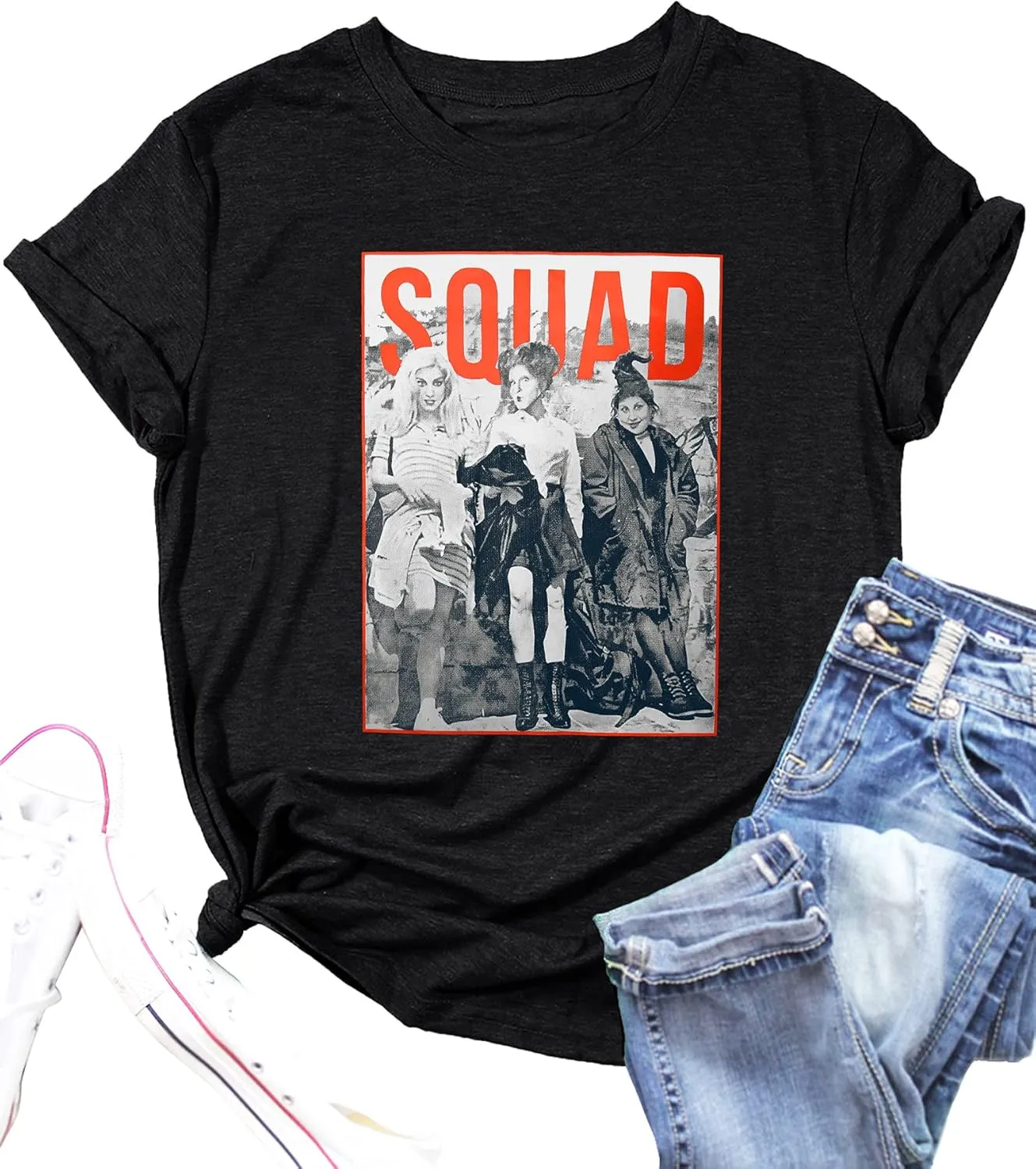 Sanderson Sister Squad Cute T Shirt Halloween Graphic Tees for Women Hocus Pocus Funny Shirts Fall Casual Tops