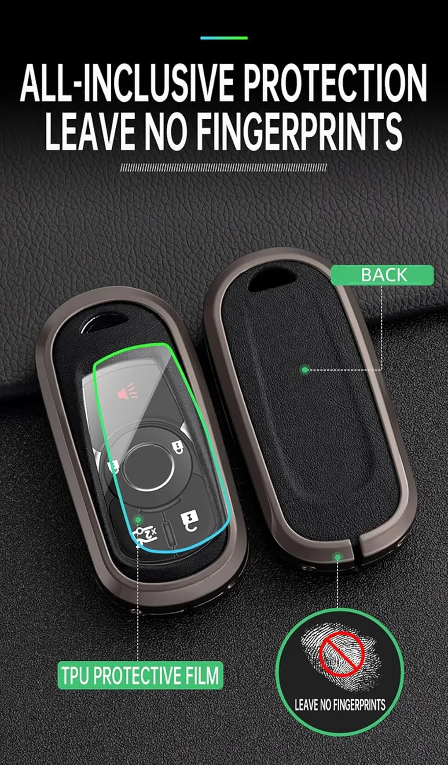 SANRILY PU Leather 4/5/6 Button Key Fob Cover Fit for Buick Envista 2024 Invista ST Enclave Encore GX Envision Lacrosse Regal Tourx Keyless with Weave Keychain Black-Green