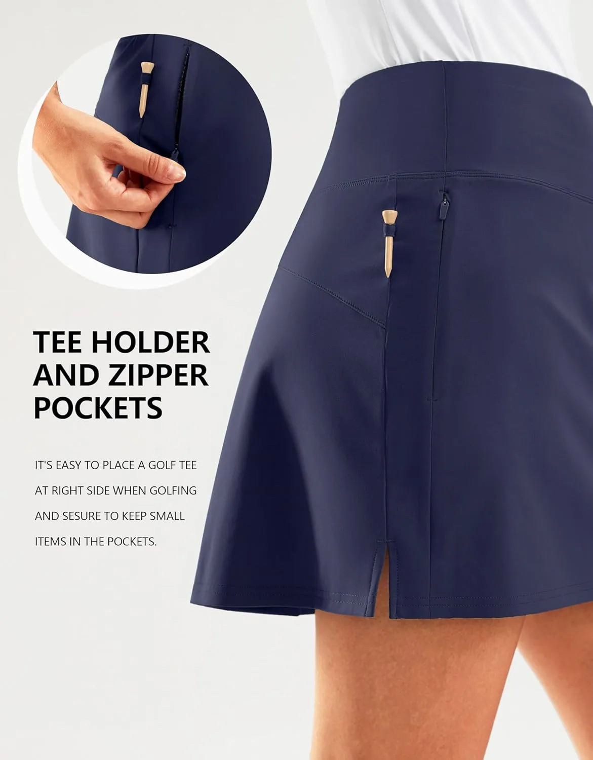 SANTINY 16" Golf Skorts Skirts for Women Zipper Pockets Women's High Waisted Tennis Skirt Athletic Skort