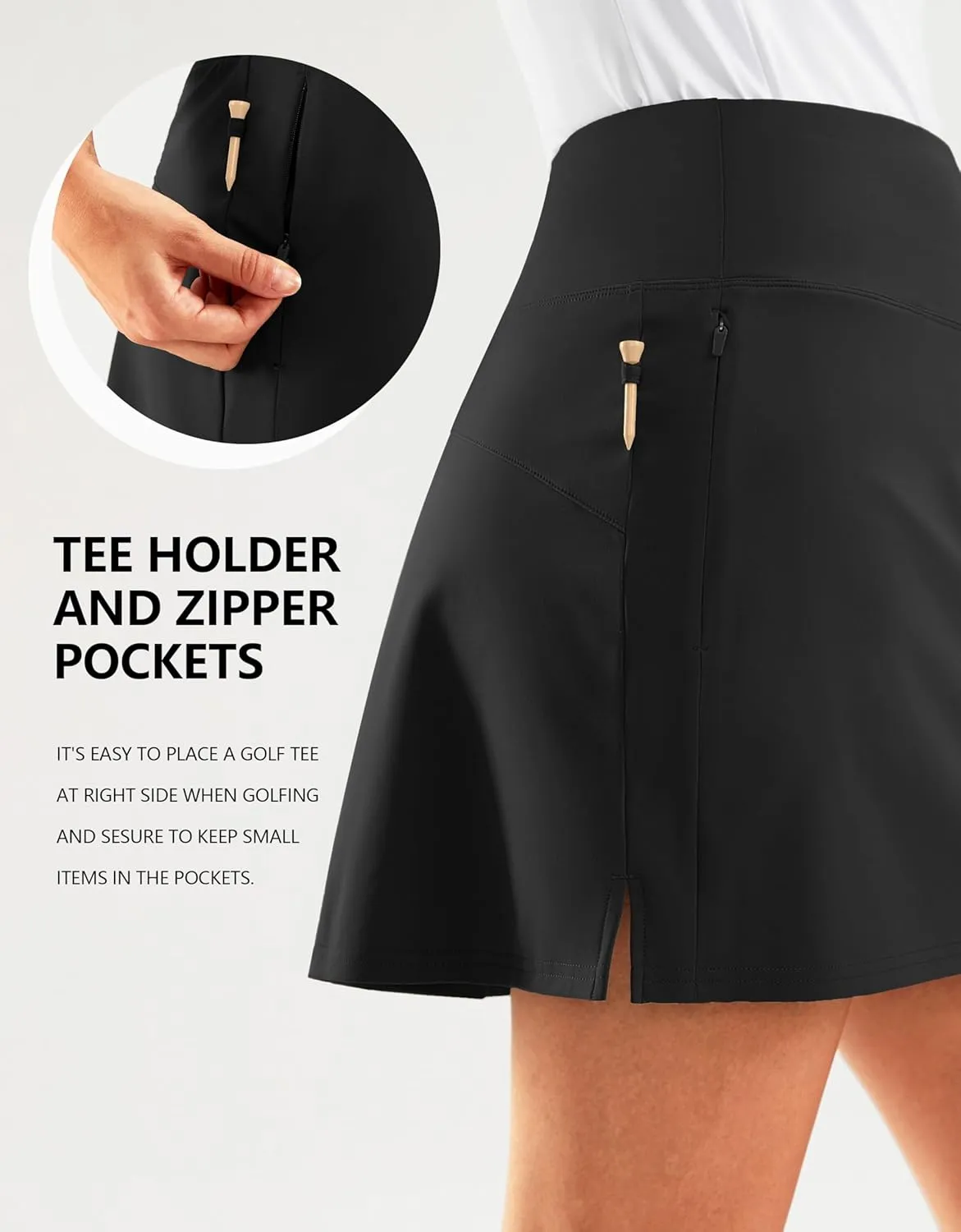 SANTINY 16" Golf Skorts Skirts for Women Zipper Pockets Women's High Waisted Tennis Skirt Athletic Skort