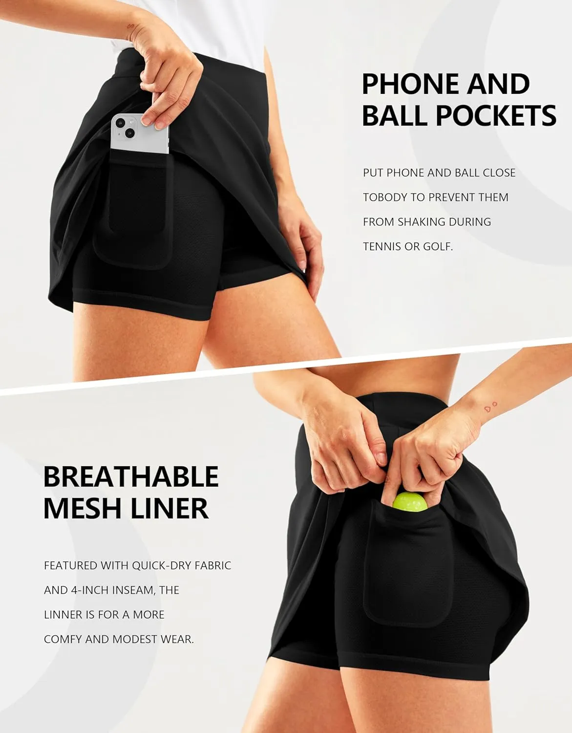 SANTINY 16" Golf Skorts Skirts for Women Zipper Pockets Women's High Waisted Tennis Skirt Athletic Skort