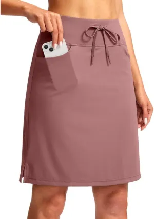 SANTINY Women's 20'' Knee Length Skorts Skirts 6 Pockets High Waisted Drawstring Long Athletic Tennis Golf Skirt Women