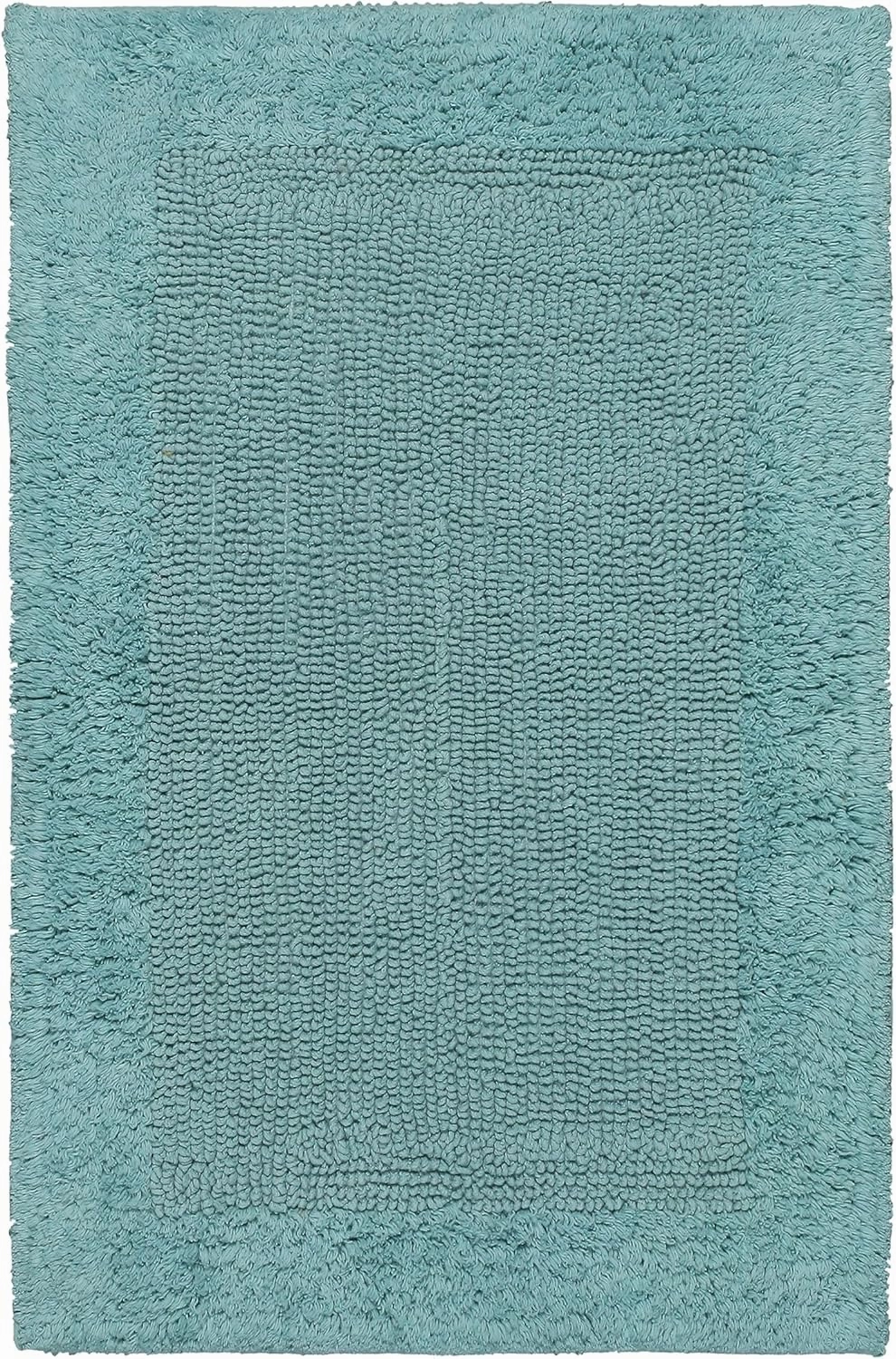 Savi Home Bath Mat Rug 17x24 Aqua Blue, 100% Pure Cotton, Super Soft White, Plush & Absorbent, Hand Tufted Heavy Weight Construction, Full Reversible Step Out Rugs