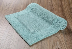 Savi Home Bath Mat Rug 17x24 Aqua Blue, 100% Pure Cotton, Super Soft White, Plush & Absorbent, Hand Tufted Heavy Weight Construction, Full Reversible Step Out Rugs