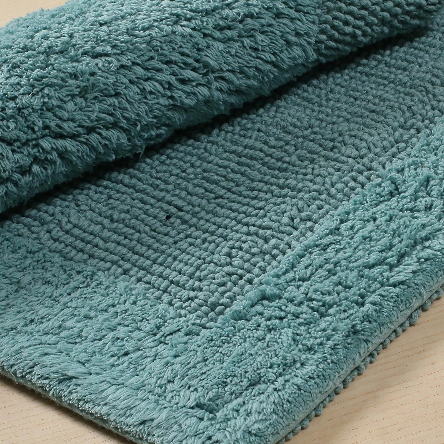 Savi Home Bath Mat Rug 17x24 Aqua Blue, 100% Pure Cotton, Super Soft White, Plush & Absorbent, Hand Tufted Heavy Weight Construction, Full Reversible Step Out Rugs
