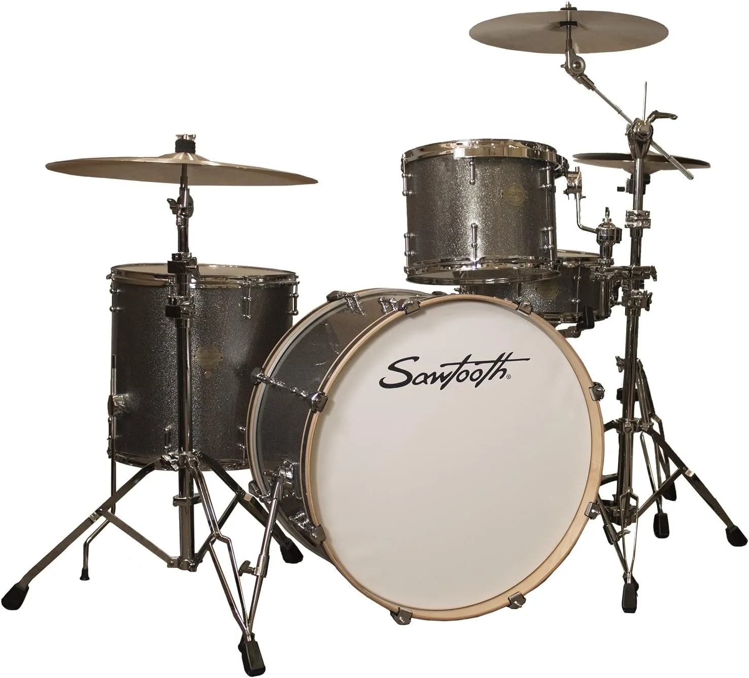 Sawtooth Command Series 4-Piece Shell Pack with 24" Bass Drum, Silver Sparkle, (ST-COM-4PC-24-SSPK)