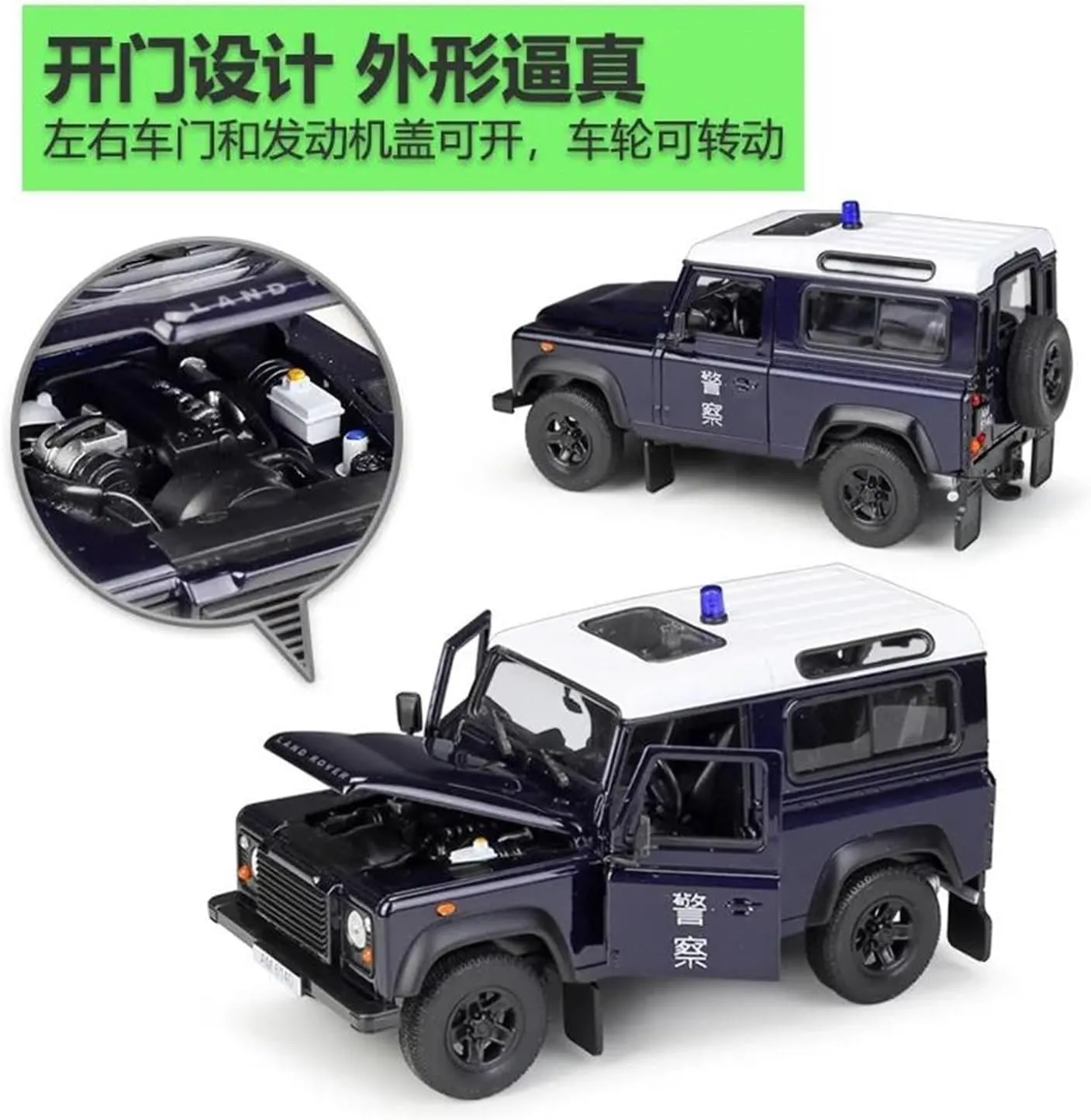 Scale Finished Model Car 1:24 Scale for Land Rover Defender Off-Road Alloy Model Car Simulation Static Collection Car Souvenir Die-cast Vehicle(Blue)