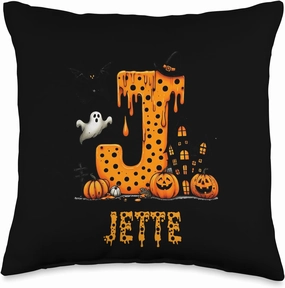 Scary Witch Jette Halloween Letter Girls Name Throw Pillow