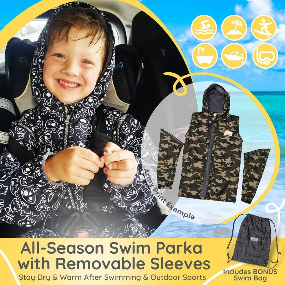 SCHMIK Unisex Swim Parka. Inc Swim Bag. Warm Change Coat. Girls, Boys & Kids.