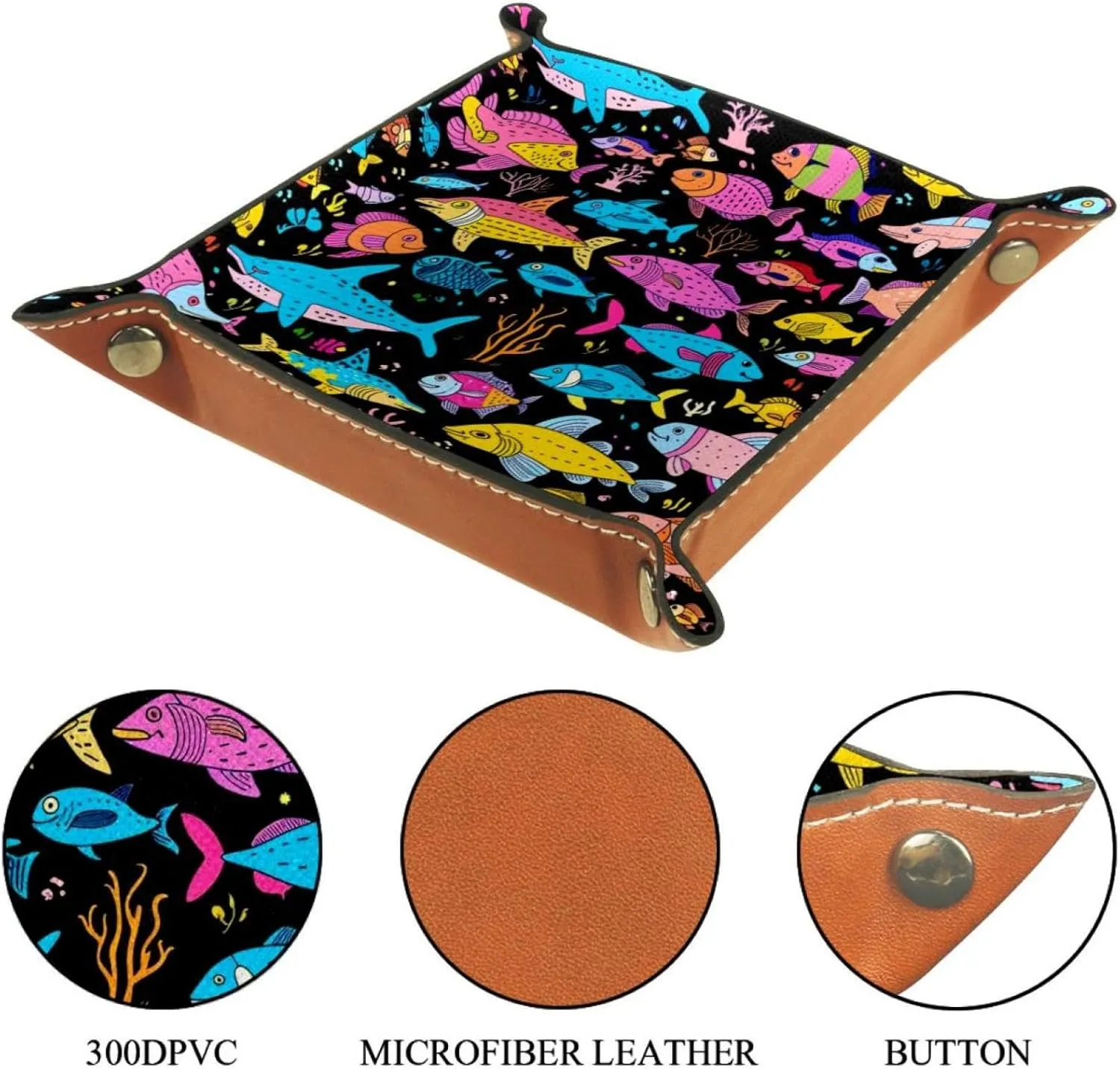 School of Colorful Watercolor Fish Small Stacking Jewelry Organizer Trays, Desk Drawer Earring Tray, Bracelet and Ring Storage