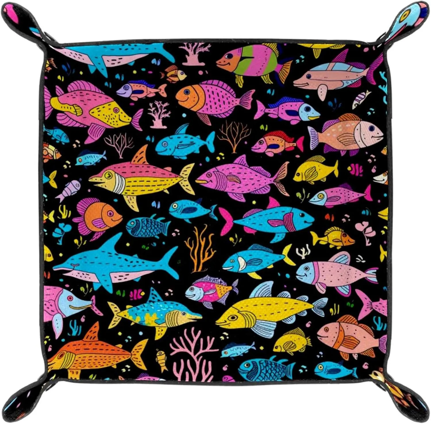 School of Colorful Watercolor Fish Small Stacking Jewelry Organizer Trays, Desk Drawer Earring Tray, Bracelet and Ring Storage