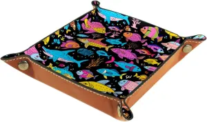 School of Colorful Watercolor Fish Small Stacking Jewelry Organizer Trays, Desk Drawer Earring Tray, Bracelet and Ring Storage