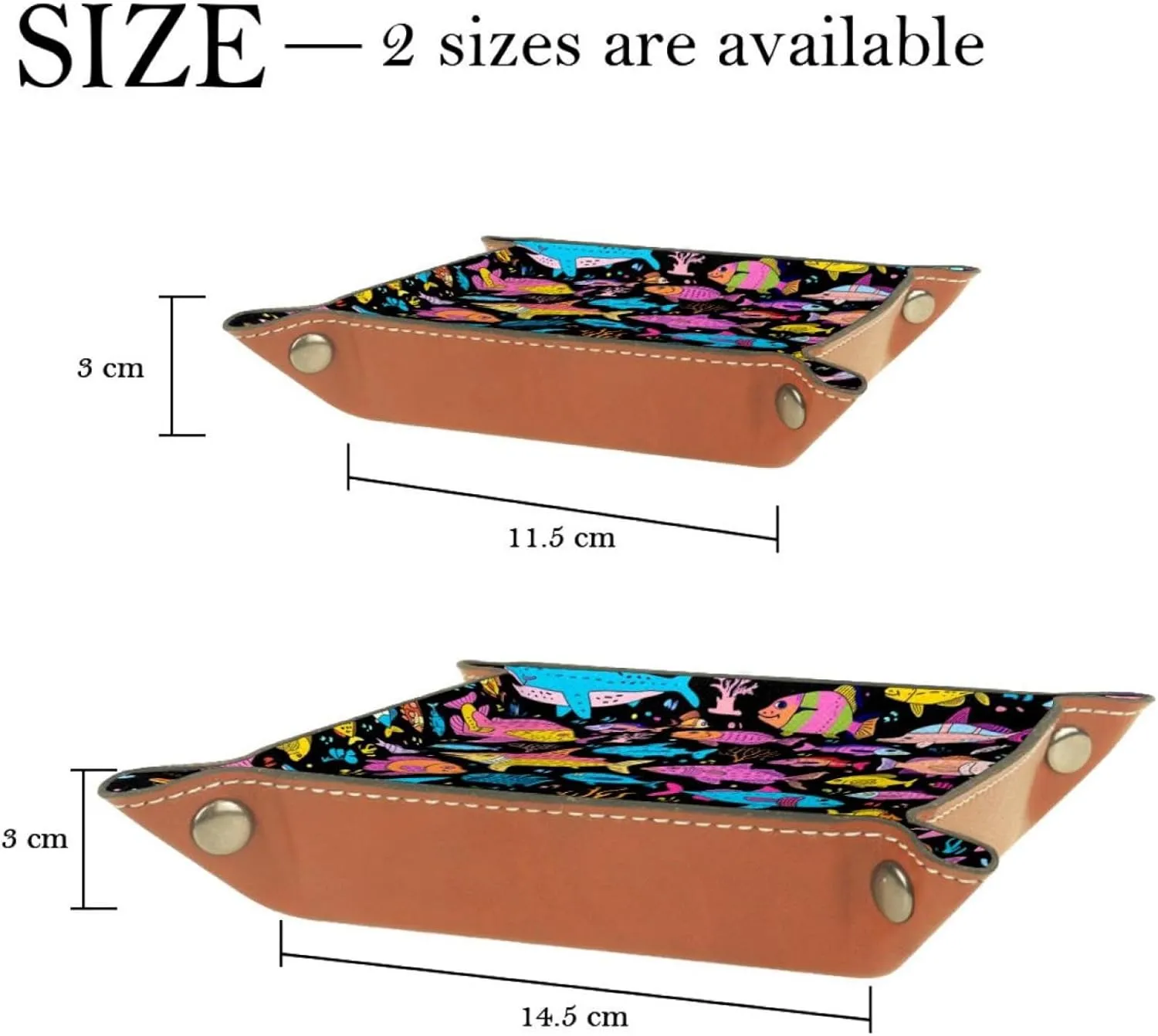 School of Colorful Watercolor Fish Small Stacking Jewelry Organizer Trays, Desk Drawer Earring Tray, Bracelet and Ring Storage
