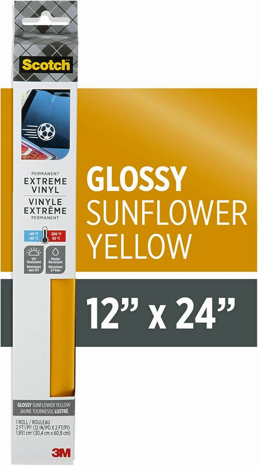 Scotch Extreme Premium Vinyl, 12 x 24 in, Perfect for Outdoor and Automotive Projects, Holds Securely Under The Toughest Conditions, Sunflower Yellow (VIN-EX-SUNY)