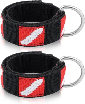 Scuba Diving Wrist Strap, Adjustable Wristband with Stainless Steel D Ring, Suitable for Scuba Dive Lights, Flashlights, Cameras, Compass, Dive Slates, for Scuba Divers and Snorkelers（2 Pack）