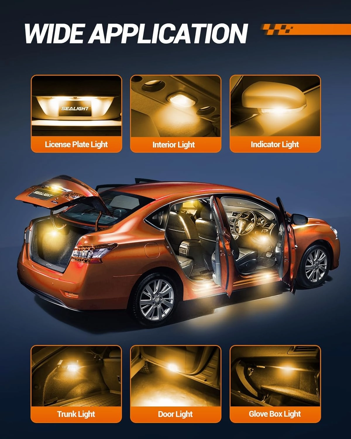 SEALIGHT 194 LED Bulbs for License Plate Car Interior Dome Map Door Courtesy Dash Lights 168 175 2825 W5W T10,Pack of 4