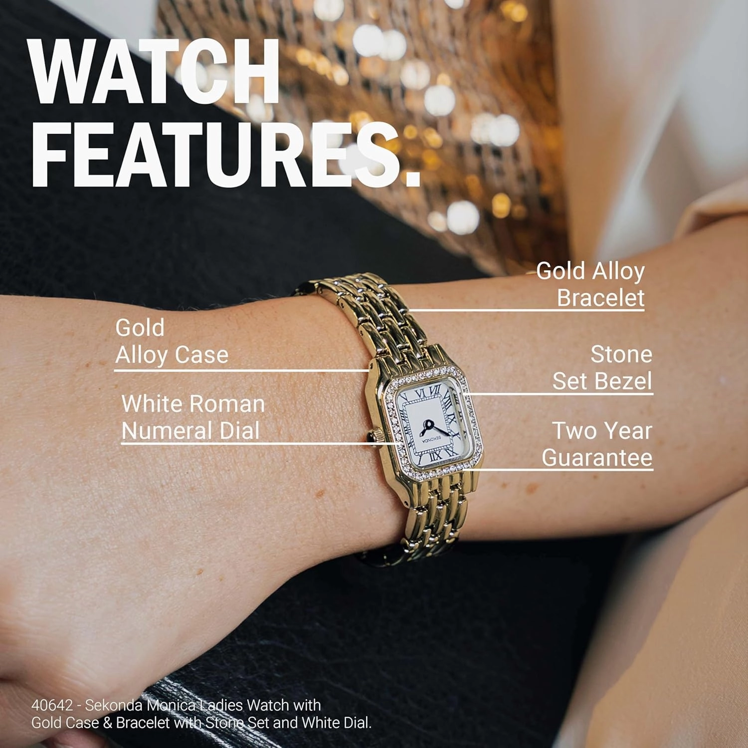 Sekonda Monica Ladies 20mm Quartz Watch, Alloy Case & Bracelet with Stone Set Bezel & White Dial