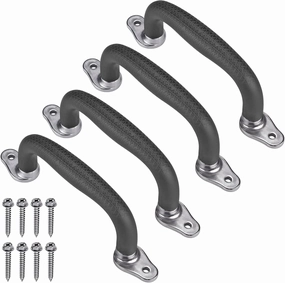 SELEWARE Black Playground Safety Handles, Non-Slip Kids Playground Grab Handles, Durable Indoor Outdoor Playset Handles for Playhouse, Treehouse, Climbing Frame, Jungle Gym, Swing Set, 4 Pack