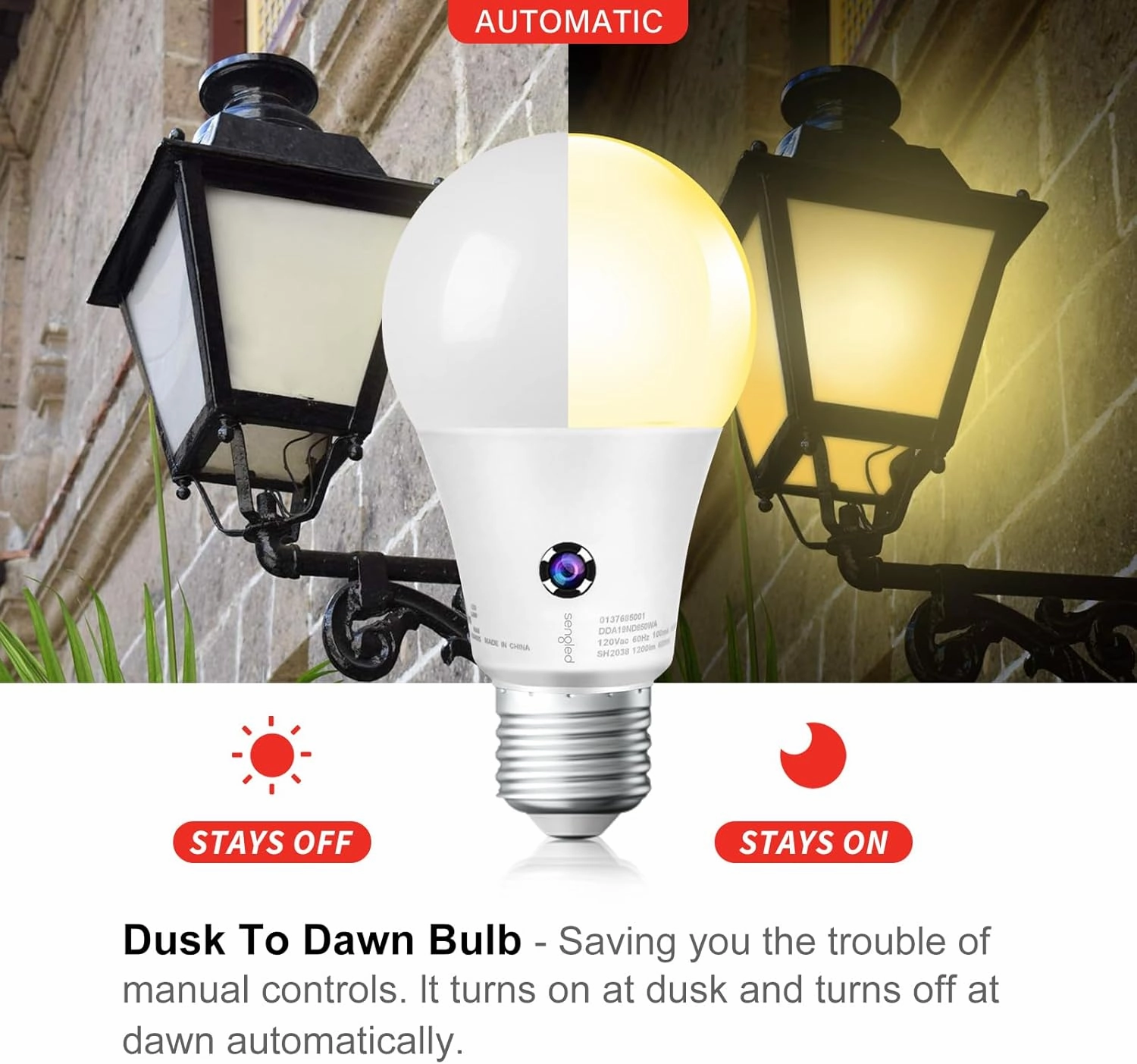 Sengled Dusk to Dawn Light Bulbs, Automatic Photocell Led Bulb for Outdoor Lighting, 3000K Soft White, A19 LED, 1200LM, Sensor Light Bulbs 10.5 Watt Equivalent, 6 Pack