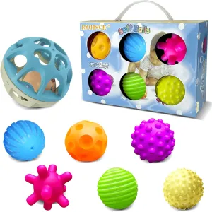 Sensory Balls for Baby 6 to 12 Months for Toddlers 1-3, Bright Color Textured Multi Soft Ball Gift Sets and Baby Teething Sensory Montessori Toys Soft Chew Toy with Rattles for Babies