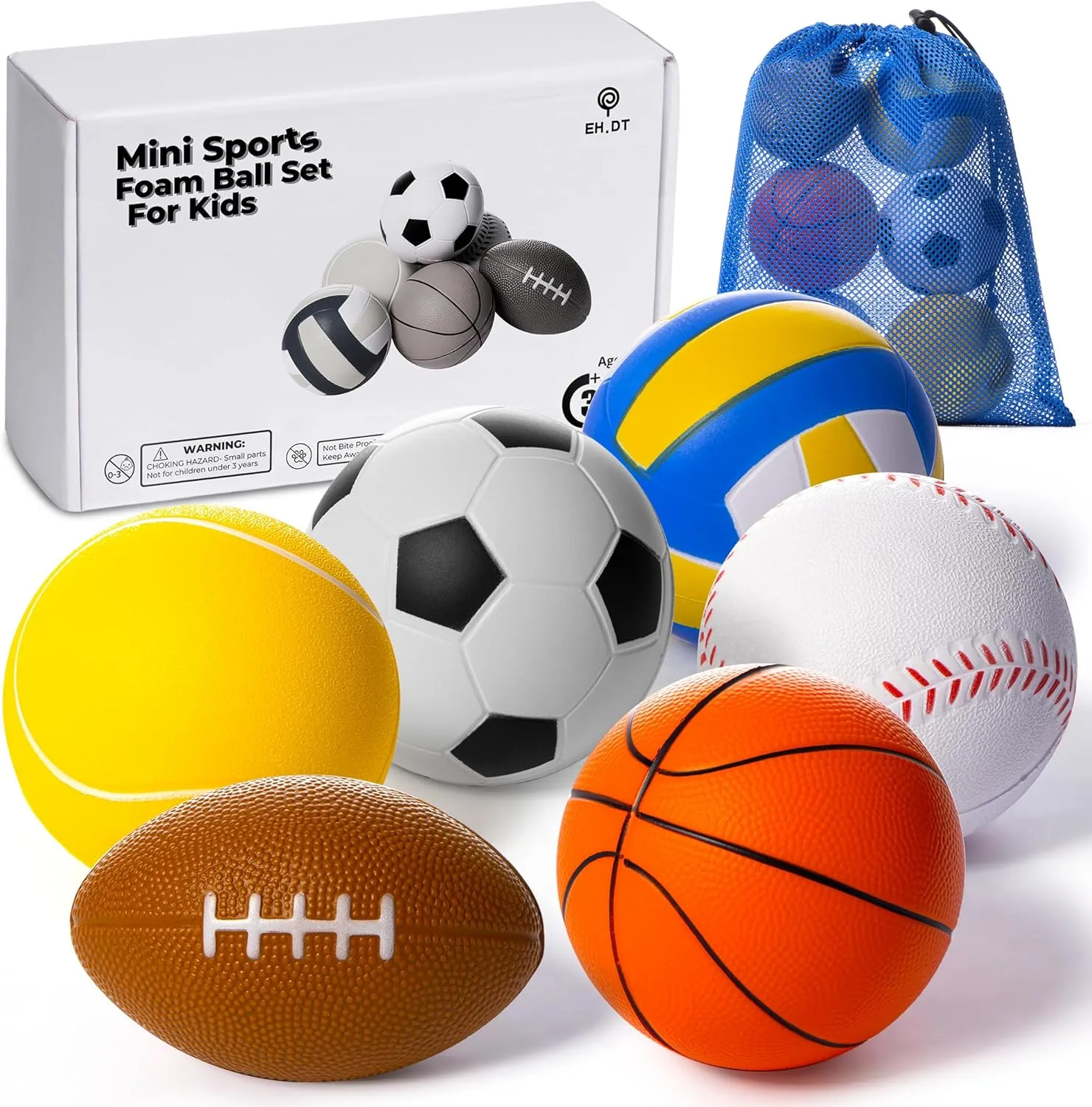 Set Of 6 Mini Sports Foam Balls for Kids, Toddler Ball Toys, Foam Football, Toddler Football, Indoor Baby Soccer, Kids Mini Basketball, Soft Baseball, Volleyball, Small Playground Balls, Baby Ball Toy