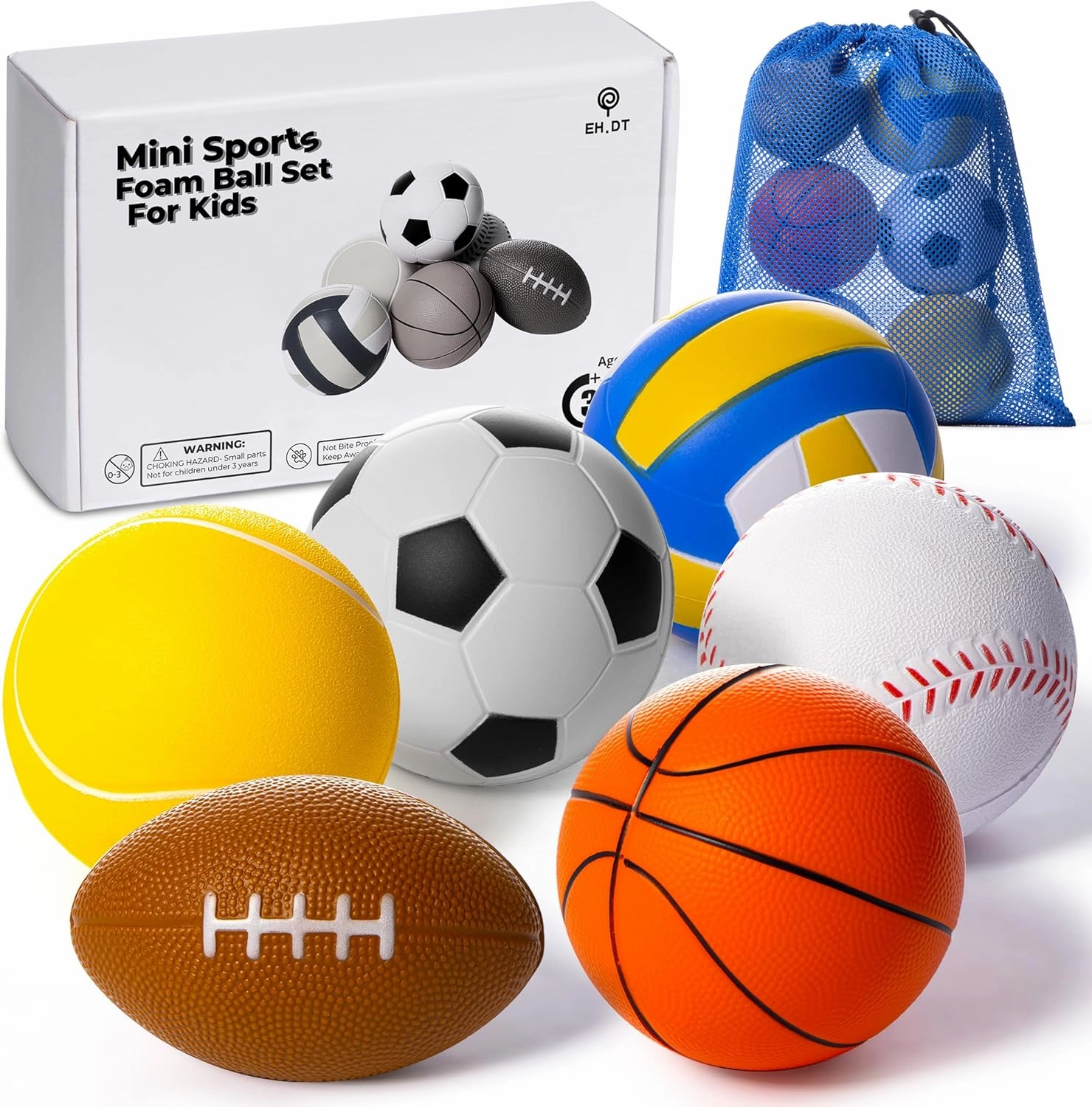 Set Of 6 Mini Sports Foam Balls for Kids, Toddler Ball Toys, Foam Football, Toddler Football, Indoor Baby Soccer, Kids Mini Basketball, Soft Baseball, Volleyball, Small Playground Balls, Baby Ball Toy
