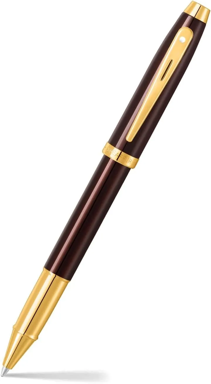 Sheaffer 100 9370 Glossy Coffee Brown Rollerball Pen With PVD Gold Trim - Medium