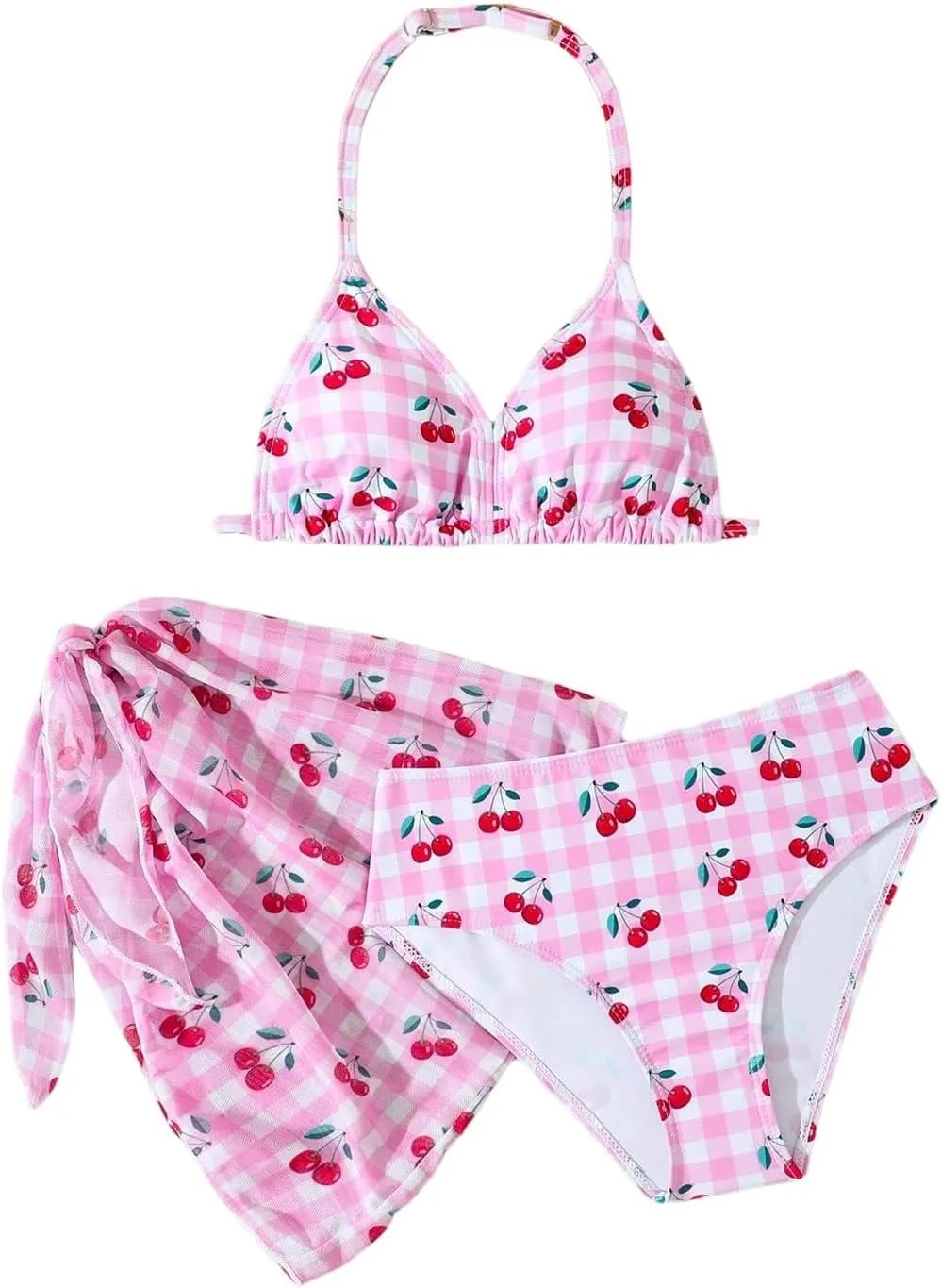 SHENHE Girl's 3 Piece Cute Halter Triangle Bikini Swimsuit with Beach Cover Up