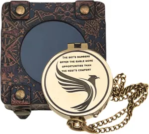 Shiny Brass Pocket Compass with Engraved Flying Eagle and Quotes Magnetic Navigation Tool for Camping Hiking Travel Collectible Decor Gift Piece