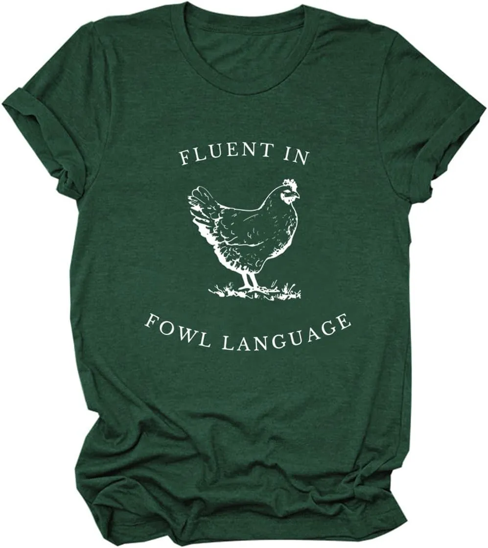 Shirts for Women Chicken Graphic Tees Funny Chicken Lover Farmer T-Shirt Crew Neck Casual Humor Country Farmer Tops
