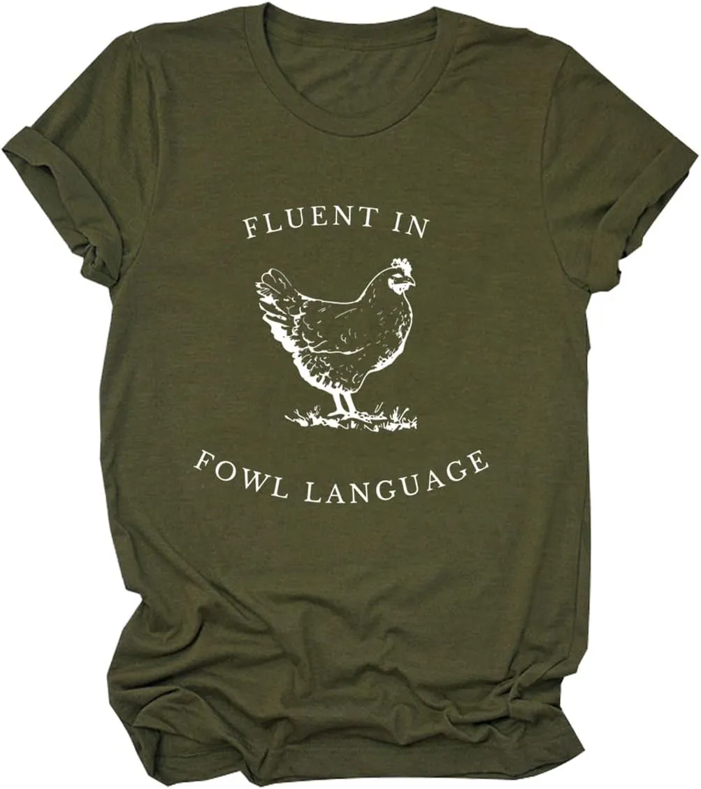 Shirts for Women Chicken Graphic Tees Funny Chicken Lover Farmer T-Shirt Crew Neck Casual Humor Country Farmer Tops