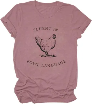 Shirts for Women Chicken Graphic Tees Funny Chicken Lover Farmer T-Shirt Crew Neck Casual Humor Country Farmer Tops